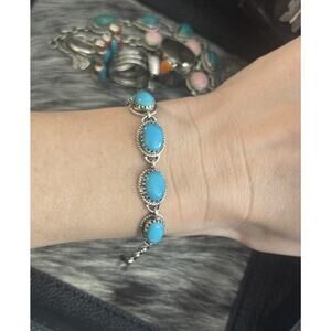 Native American SW Sterling Silver Blue Kingman Turquoise Multi-stone Bracelet
